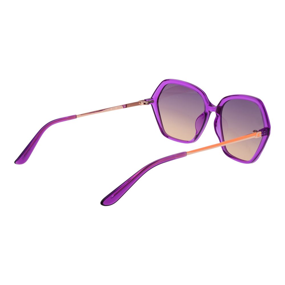 Sunglasses by Guess for women in multicolor showcases a ethereal silhouette, featuring purple coloured frame full-rim square frame design with gradient category-2-medium-tint lens for a ethereal finish.