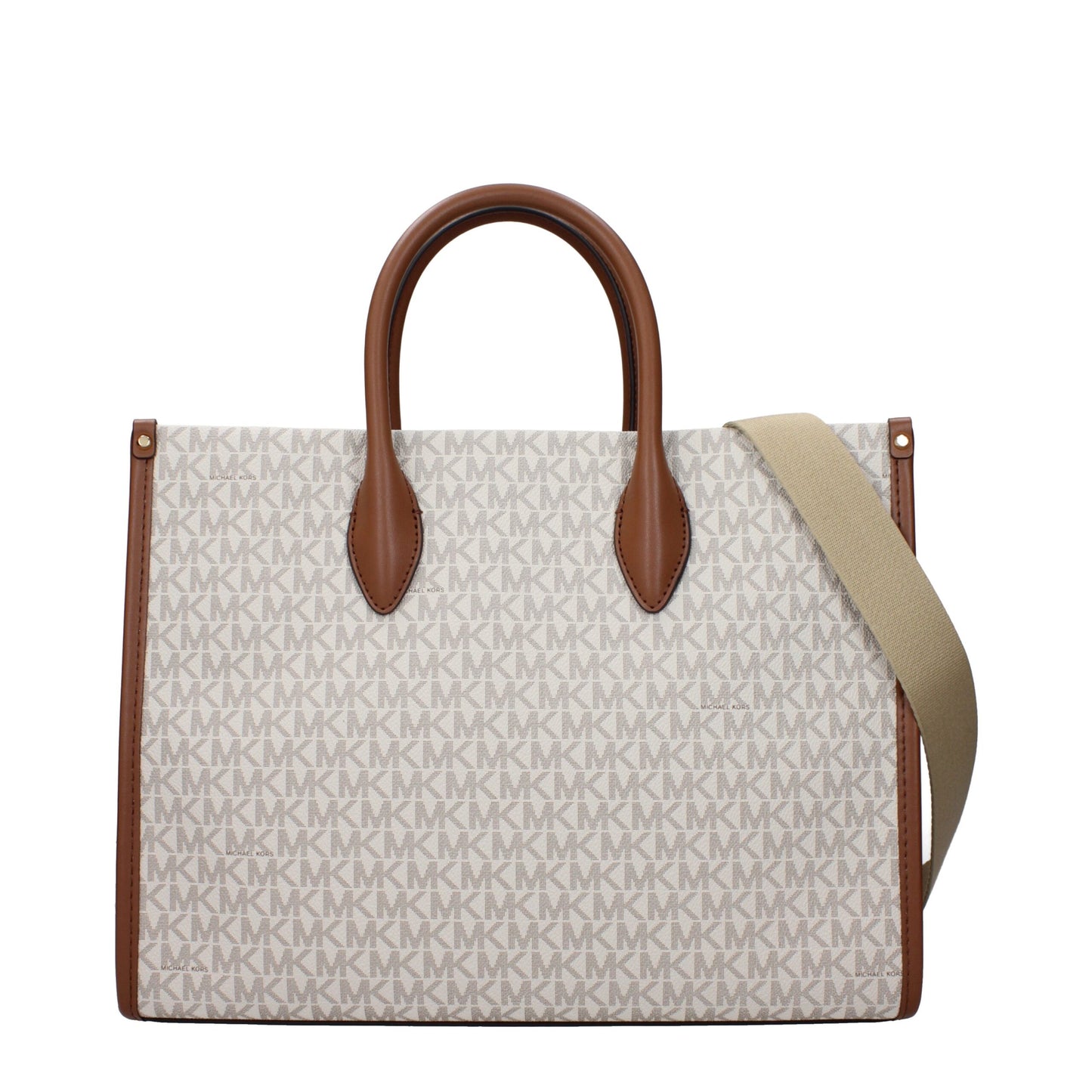 Handbag by Michael Kors for women in fabric beige features a signature silhouette, showcasing a secure and signature with versatile adjustable-strap for a sophisticated look.