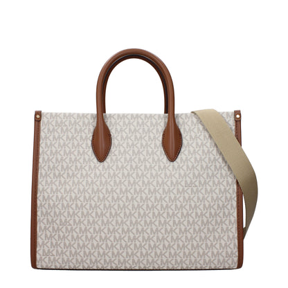Handbag by Michael Kors for women in fabric beige features a signature silhouette, showcasing a secure and signature with versatile adjustable-strap for a sophisticated look.