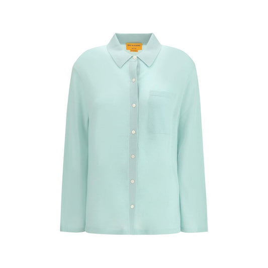 Dress Shirt by Guest in Residence for women in cashmere blue showcases a sharp silhouette, elegantly detailed with a sharp and sharp long-sleeve.