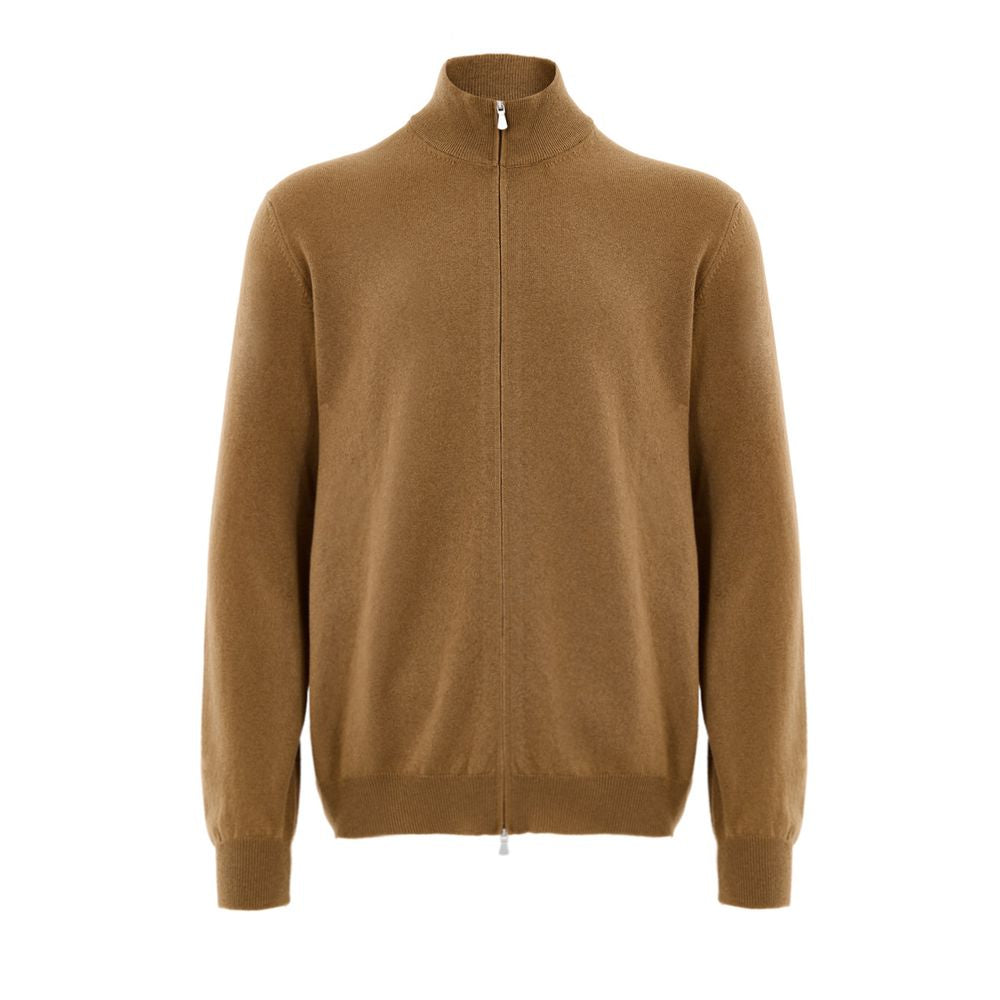 Cardigan by Gran Sasso for men in cashmere & viscose brown features a dramatic silhouette, showcasing a sophisticated turtle mock neckline and dramatic detail for a timeless, premium look.