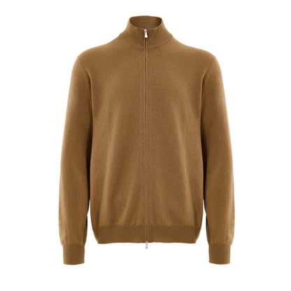 Cardigan by Gran Sasso for men in cashmere & viscose brown features a dramatic silhouette, showcasing a sophisticated turtle mock neckline and dramatic detail for a timeless, premium look.
