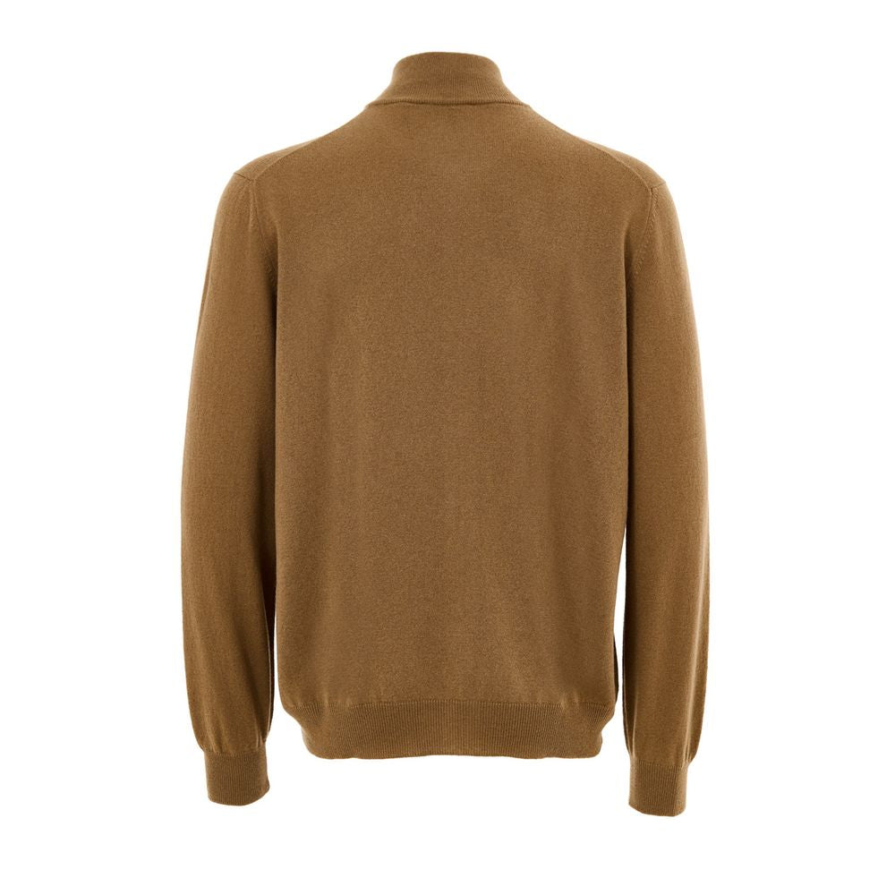 Cardigan by Gran Sasso for men in cashmere & viscose brown features an crisp silhouette, showcasing a sophisticated turtle mock neckline and detail for a truly crisp finish.