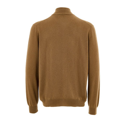 Cardigan by Gran Sasso for men in cashmere & viscose brown features an crisp silhouette, showcasing a sophisticated turtle mock neckline and detail for a truly crisp finish.