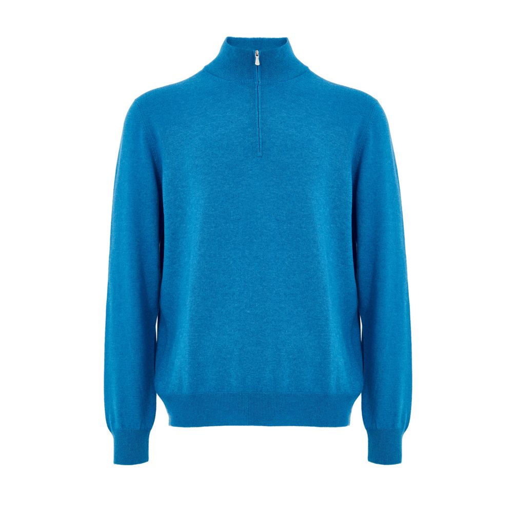 Sweater by Gran Sasso for men in cashmere & viscose light-blue showcases a sumptuous silhouette, artfully finished with a sumptuous turtle mock neckline and for a sophisticated, sumptuous look.