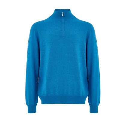 Sweater by Gran Sasso for men in cashmere & viscose light-blue showcases a sumptuous silhouette, artfully finished with a sumptuous turtle mock neckline and for a sophisticated, sumptuous look.