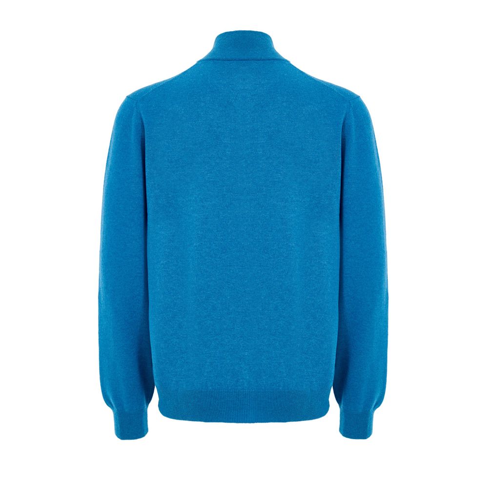 Sweater by Gran Sasso for men in cashmere & viscose light-blue showcases a downtown chic silhouette, artfully finished with a downtown chic turtle mock neckline and for a sophisticated, high-end look.