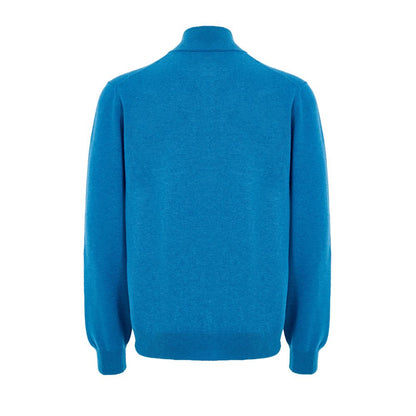 Sweater by Gran Sasso for men in cashmere & viscose light-blue showcases a downtown chic silhouette, artfully finished with a downtown chic turtle mock neckline and for a sophisticated, high-end look.