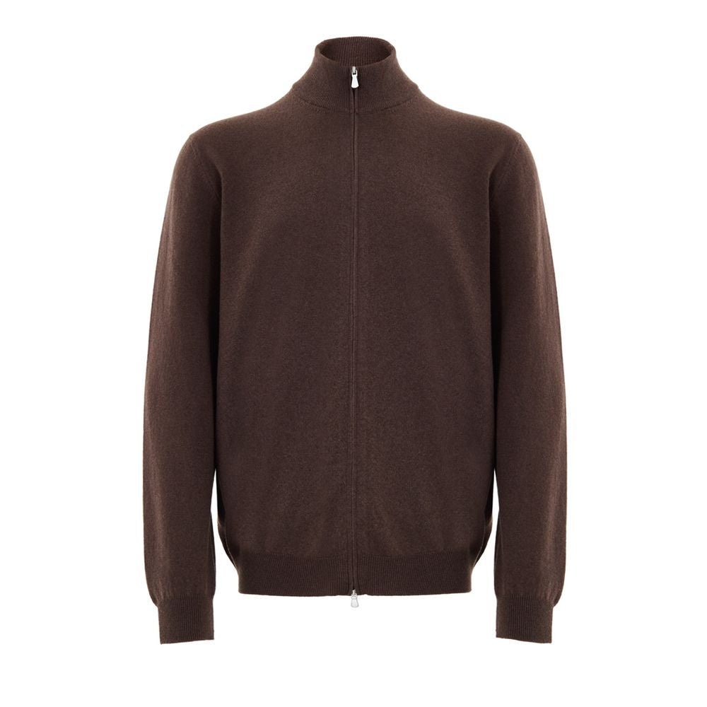 Cardigan by Gran Sasso for men in cashmere & viscose brown features an impeccable silhouette, showcasing a sophisticated turtle neckline and detail for a truly impeccable finish.