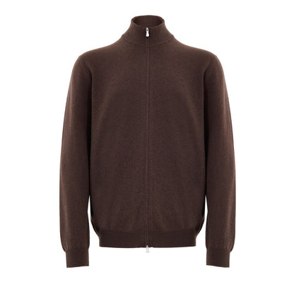 Cardigan by Gran Sasso for men in cashmere & viscose brown features an impeccable silhouette, showcasing a sophisticated turtle neckline and detail for a truly impeccable finish.