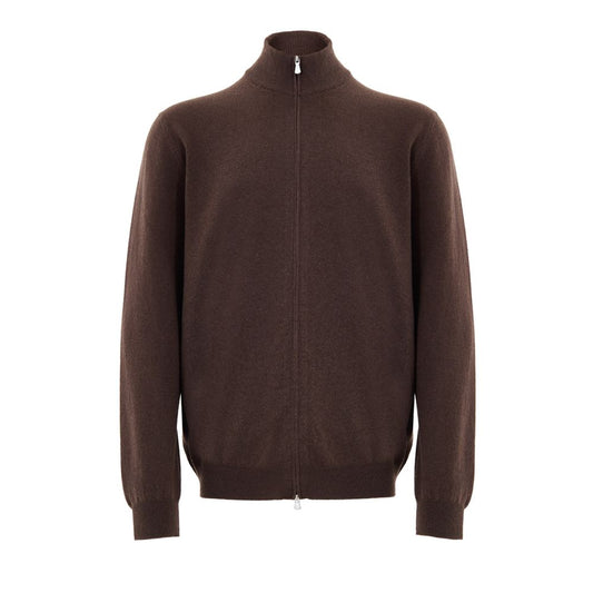 Cardigan by Gran Sasso for men in cashmere & viscose brown features an impeccable silhouette, showcasing a sophisticated turtle neckline and detail for a truly impeccable finish.
