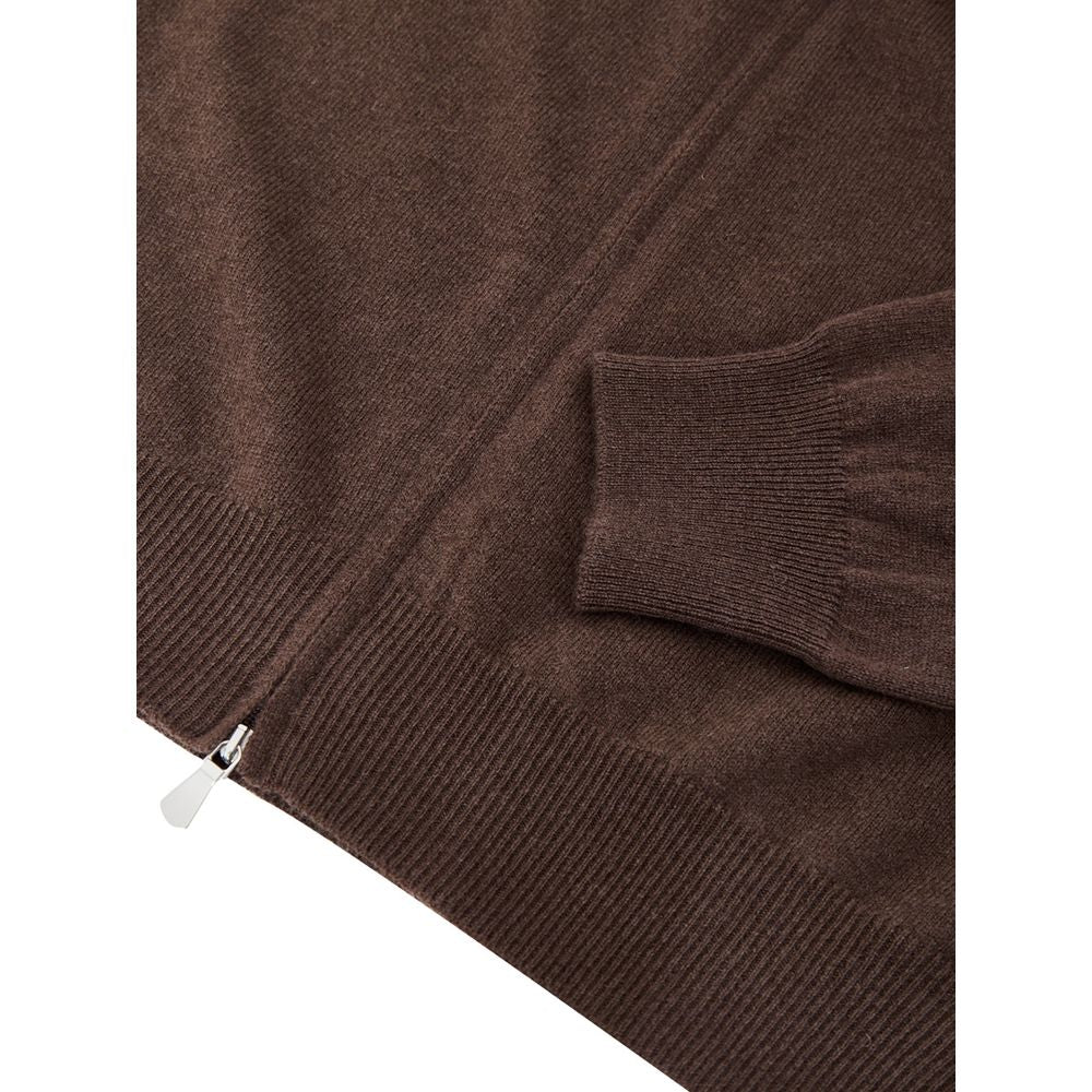 Cardigan by Gran Sasso for men in cashmere & viscose brown showcases a luxurious silhouette, meticulously detailed with a sophisticated turtle neckline and for a refined finish.