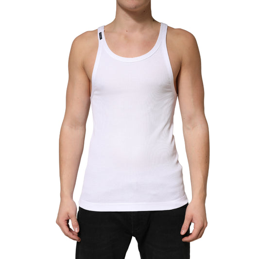 Dolce & Gabbana Men's Regular Fit Round Neck Cotton Tank Top - White