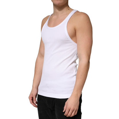 Dolce & Gabbana Men's Regular Fit Round Neck Cotton Tank Top - White