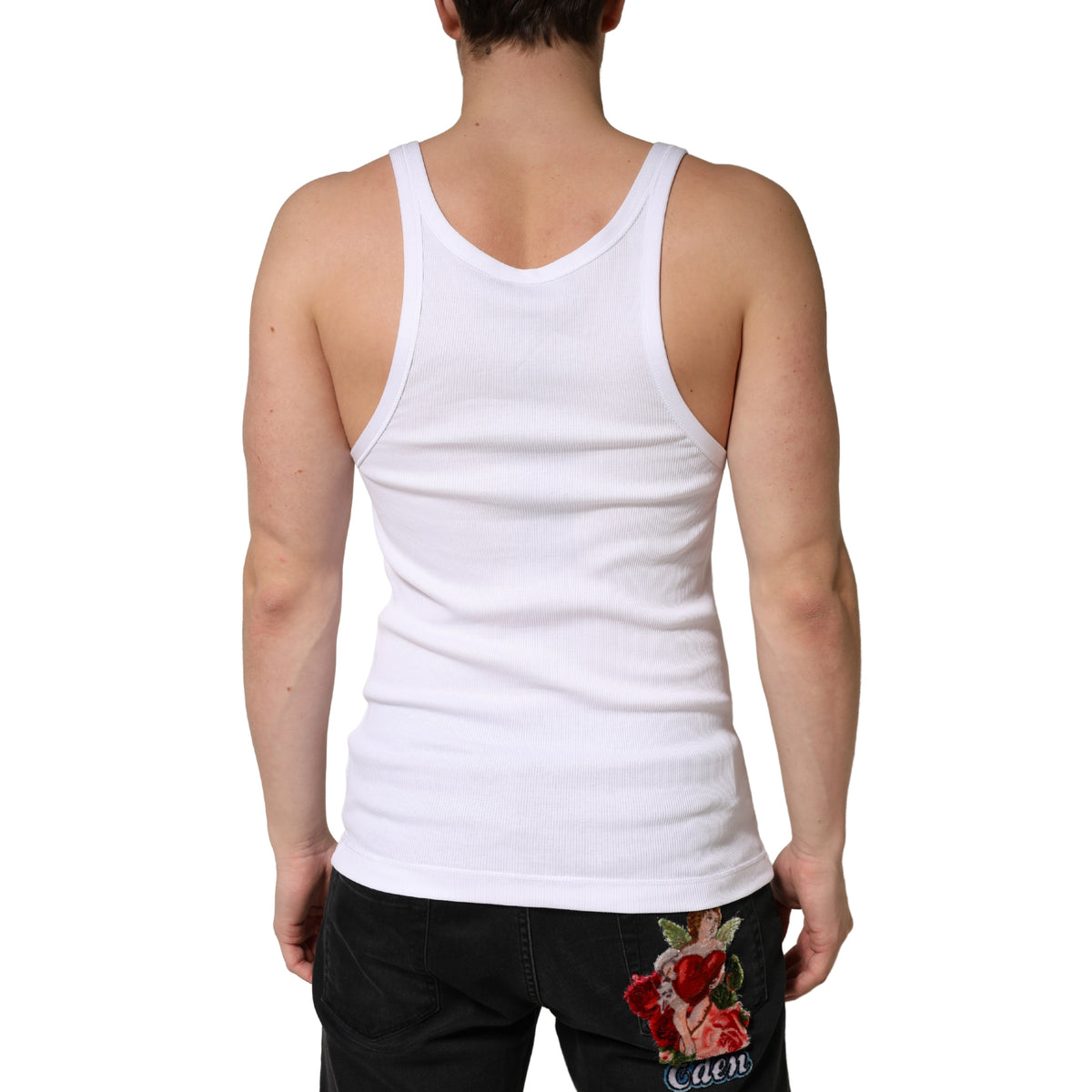 Dolce & Gabbana Men's Regular Fit Round Neck Cotton Tank Top - White