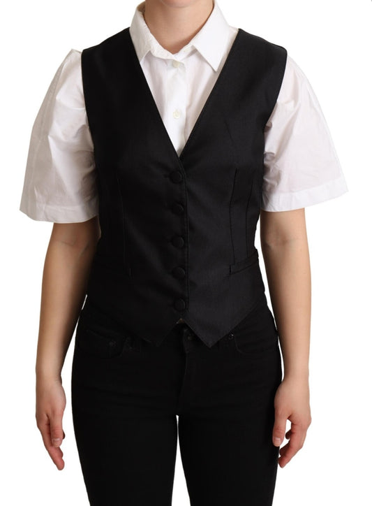 Vest by Dolce & Gabbana for women in polyester silk satin & twill black features an contemporary silhouette, showcasing refined and a contemporary for a sophisticated layered look.