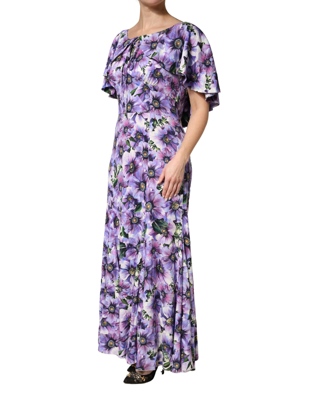 Dolce & Gabbana Women's Gown Cocktail Silk Maxi Midi Short Long Dress - Multicolor Purple Patterned Floral Print