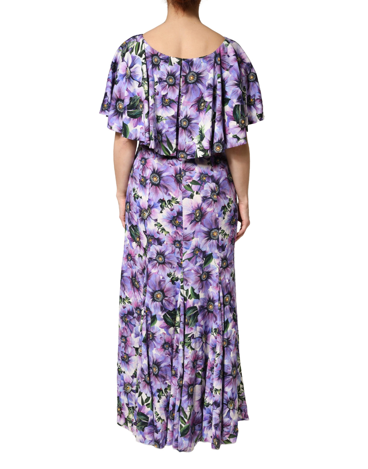Dolce & Gabbana Women's Gown Cocktail Silk Maxi Midi Short Long Dress - Multicolor Purple Patterned Floral Print