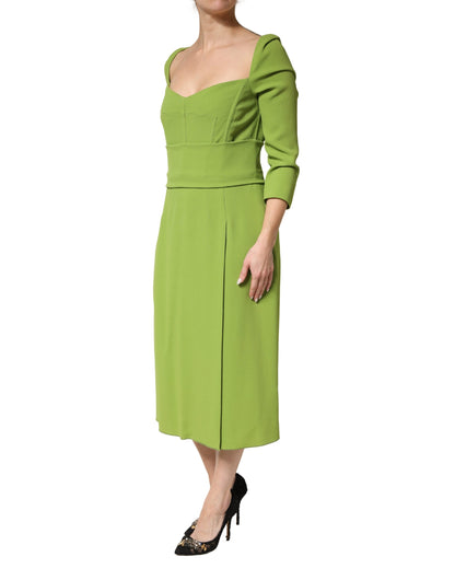 Dolce & Gabbana Women's Cocktail Three-Quarter-Sleeve Sweetheart Neck Silk Viscose & Acetate Midi Dress - Green