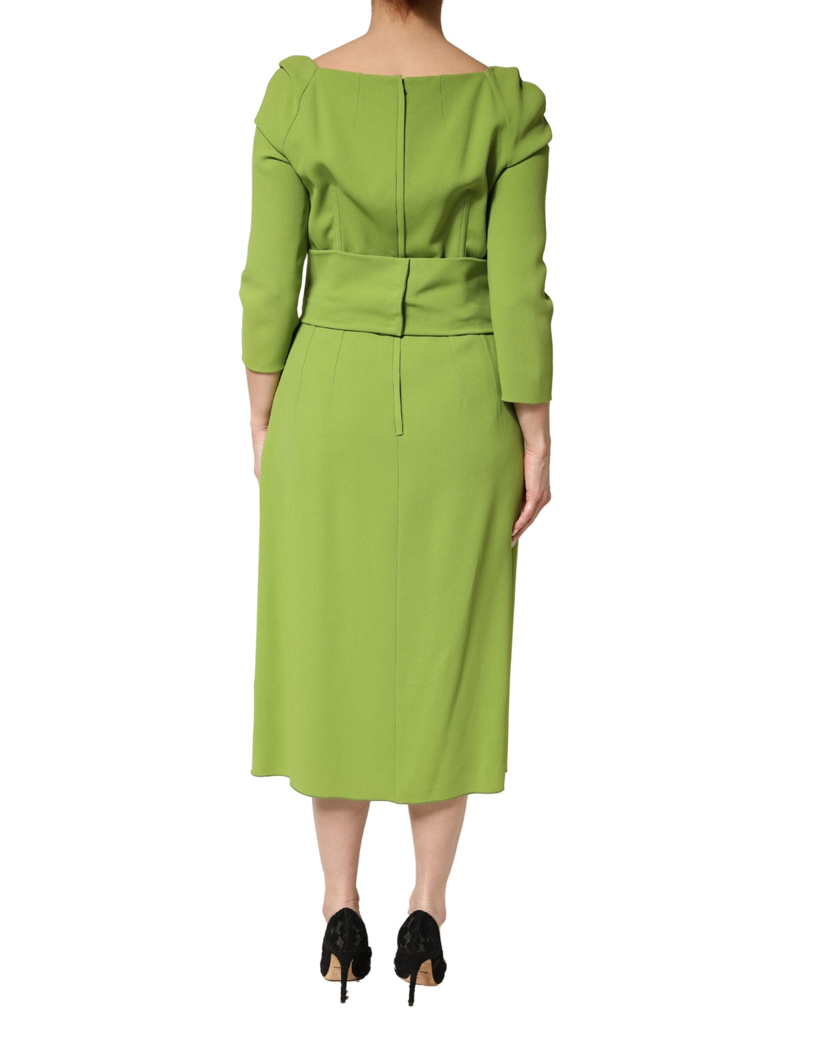Dolce & Gabbana Women's Cocktail Three-Quarter-Sleeve Sweetheart Neck Silk Viscose & Acetate Midi Dress - Green