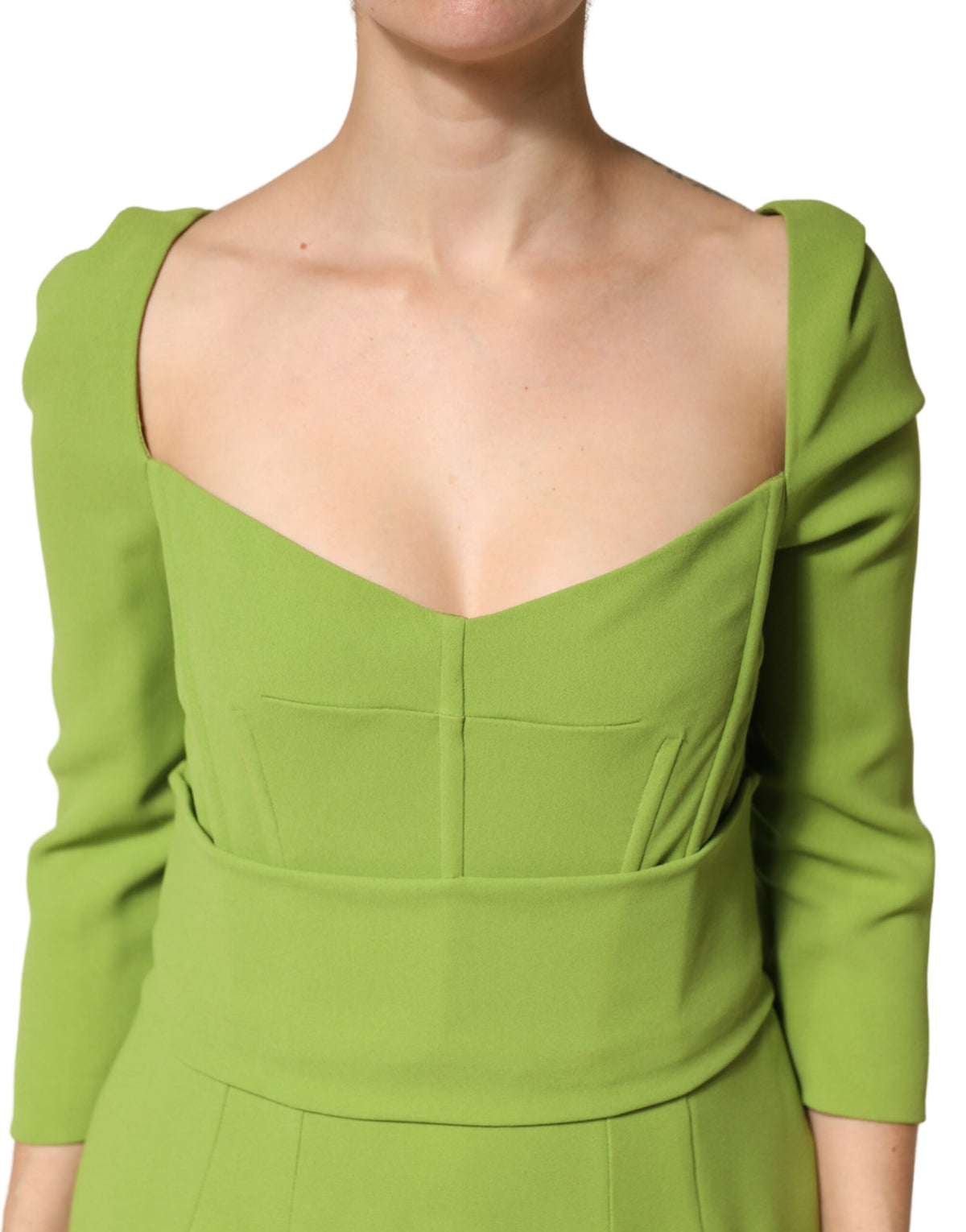 Dolce & Gabbana Women's Cocktail Three-Quarter-Sleeve Sweetheart Neck Silk Viscose & Acetate Midi Dress - Green