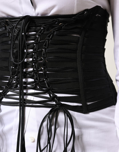 Dolce & Gabbana Black Polyester LaceUp Waist Cincher Corset Top