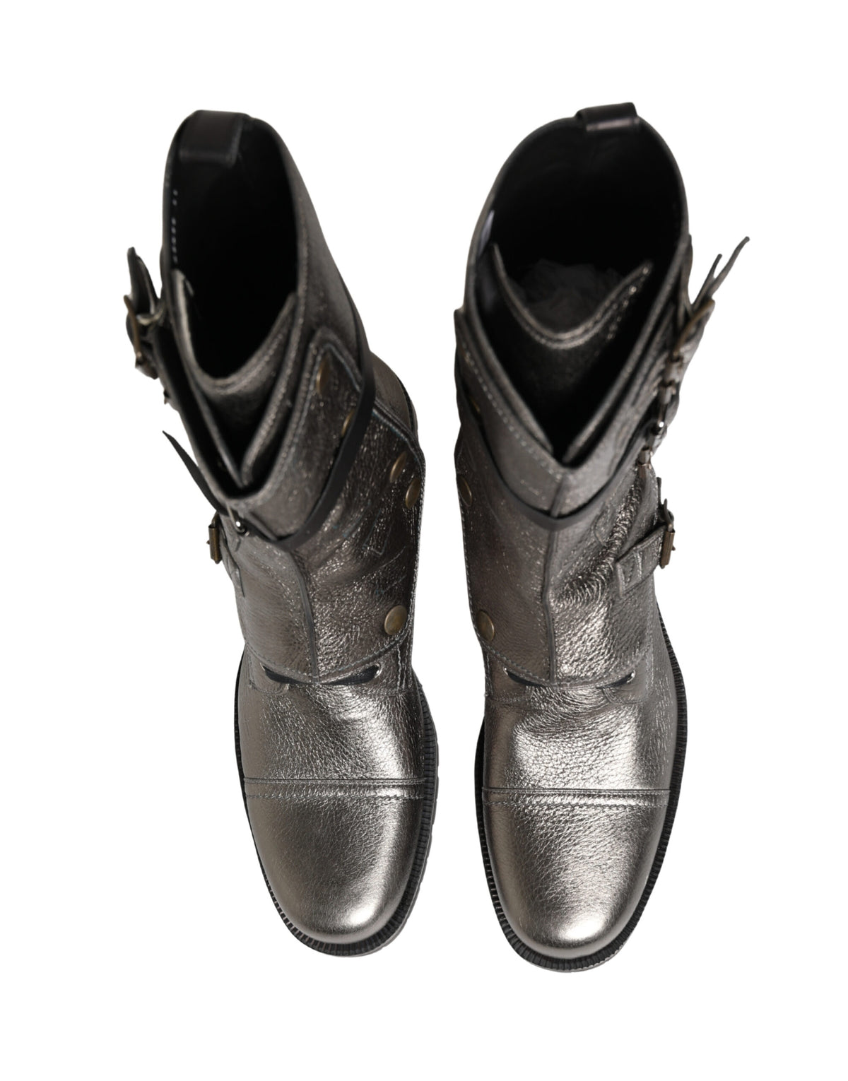 Dolce & Gabbana Men's Calf Leather & Rubber Lace-Up Combat Over-The-Knee Mid-Calf Boots - Gunmetal Silver