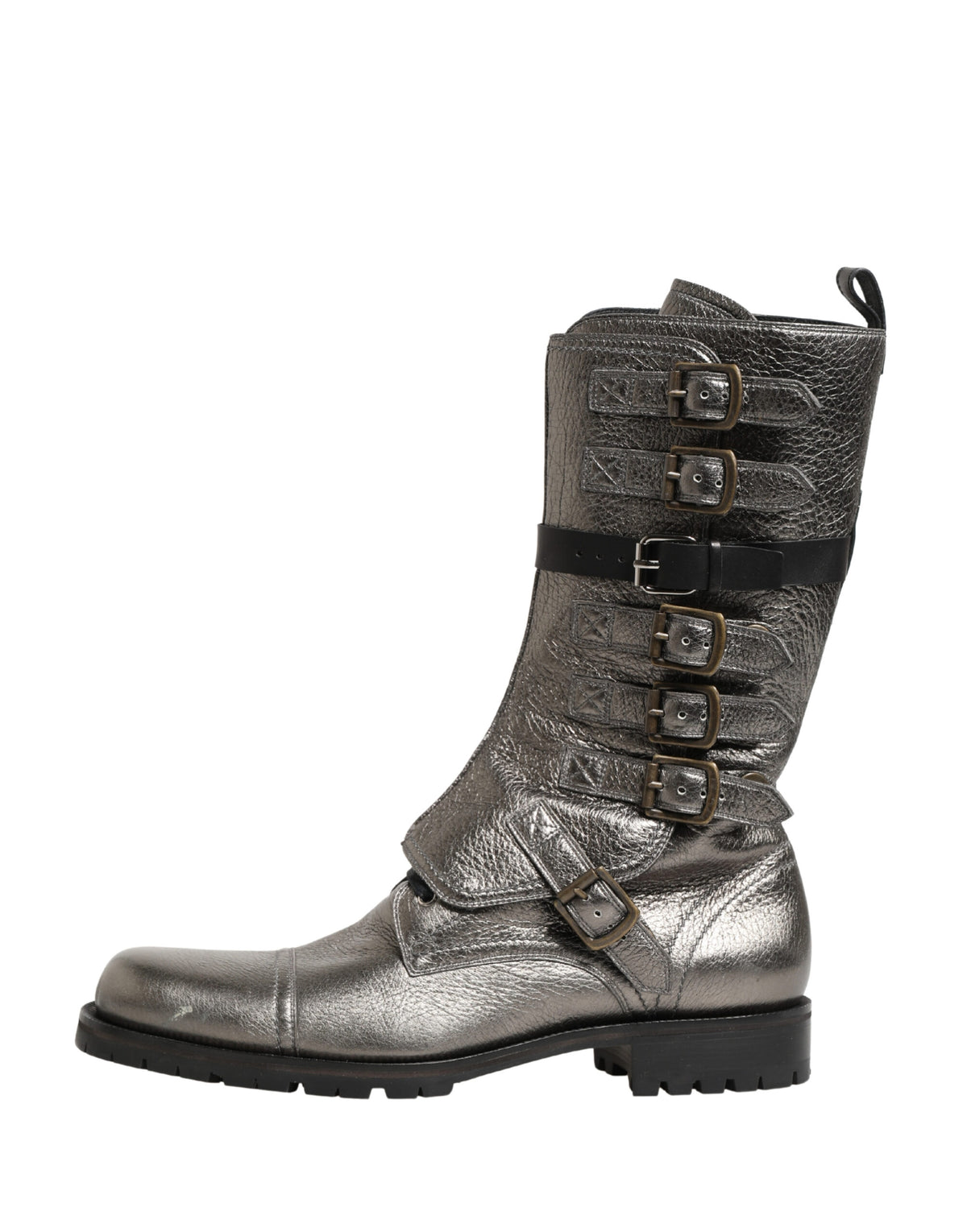 Dolce & Gabbana Men's Calf Leather & Rubber Lace-Up Combat Over-The-Knee Mid-Calf Boots - Gunmetal Silver
