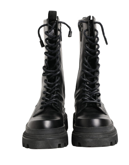 Dolce & Gabbana Men's Leather & Rubber Lace-Up Combat Over-The-Knee Boots - Black
