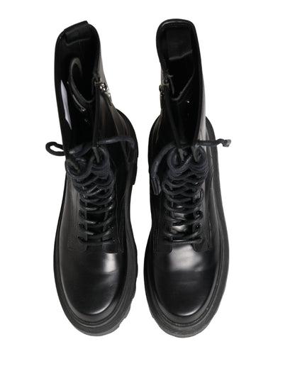 Dolce & Gabbana Men's Leather & Rubber Lace-Up Combat Over-The-Knee Boots - Black