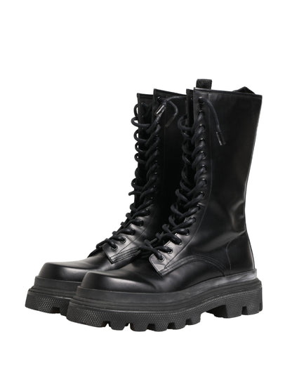 Dolce & Gabbana Men's Leather & Rubber Lace-Up Combat Over-The-Knee Boots - Black