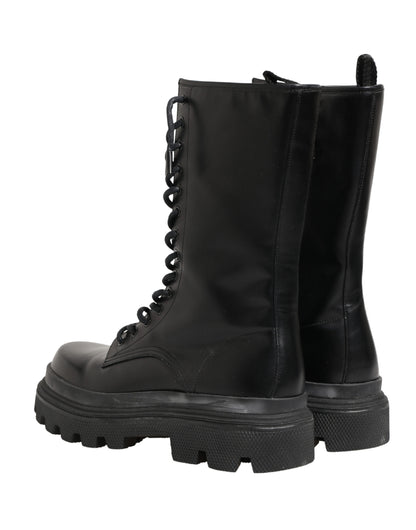Dolce & Gabbana Men's Leather & Rubber Lace-Up Combat Over-The-Knee Boots - Black