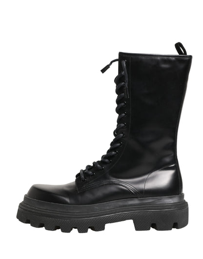 Dolce & Gabbana Men's Leather & Rubber Lace-Up Combat Over-The-Knee Boots - Black