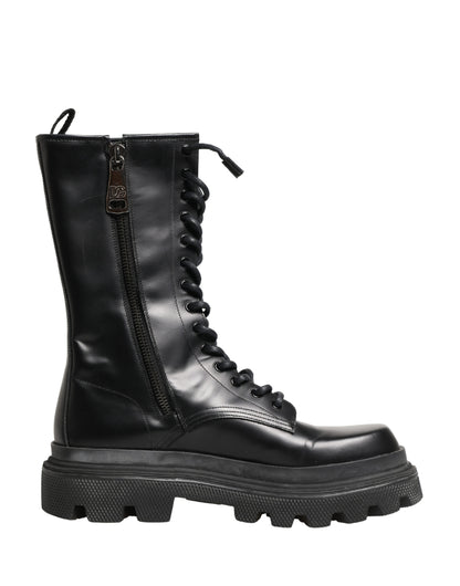 Dolce & Gabbana Men's Leather & Rubber Lace-Up Combat Over-The-Knee Boots - Black