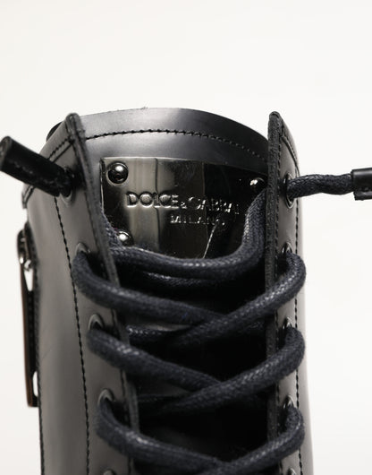 Dolce & Gabbana Men's Leather & Rubber Lace-Up Combat Over-The-Knee Boots - Black
