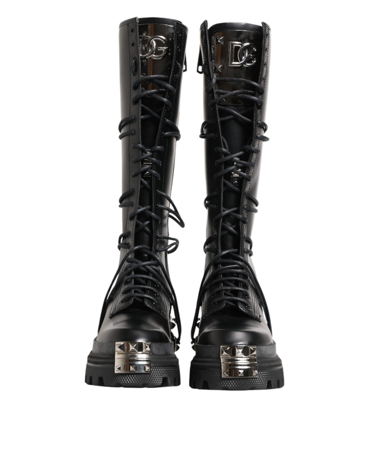 Dolce & Gabbana Men's Leather & Rubber Lace-Up Combat High Knee-High Over-The-Knee Boots - Black Signature