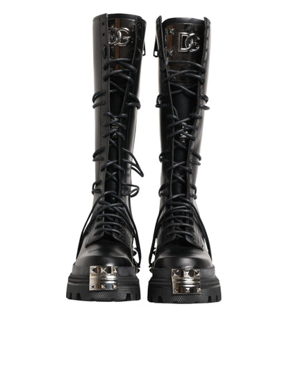 Dolce & Gabbana Men's Leather & Rubber Lace-Up Combat High Knee-High Over-The-Knee Boots - Black Signature