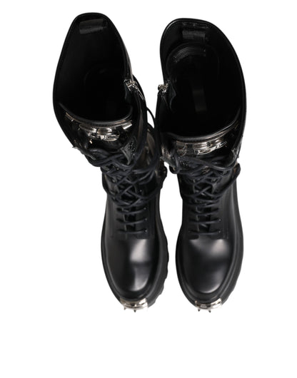 Dolce & Gabbana Men's Leather & Rubber Lace-Up Combat High Knee-High Over-The-Knee Boots - Black Signature
