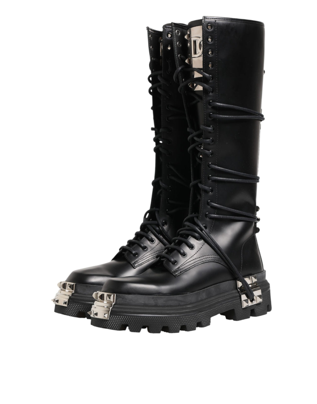 Dolce & Gabbana Men's Leather & Rubber Lace-Up Combat High Knee-High Over-The-Knee Boots - Black Signature