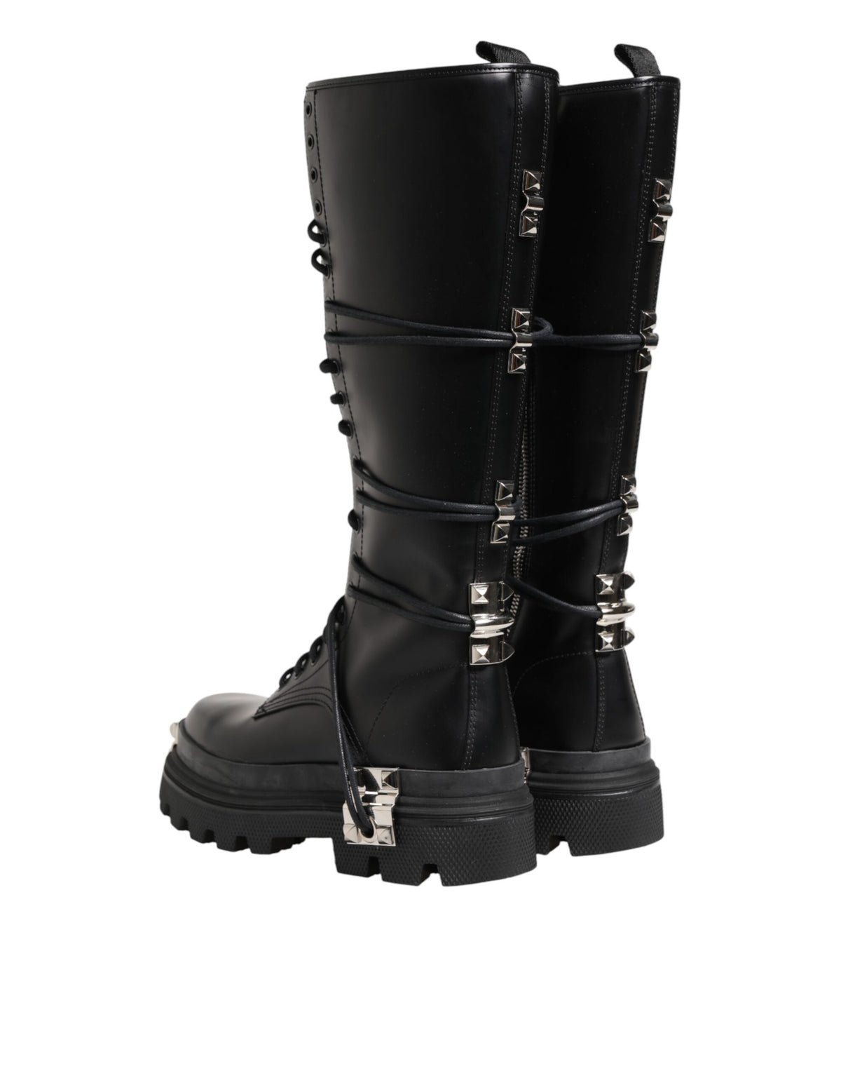 Dolce & Gabbana Men's Leather & Rubber Lace-Up Combat High Knee-High Over-The-Knee Boots - Black Signature
