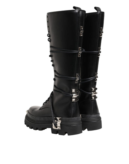 Dolce & Gabbana Men's Leather & Rubber Lace-Up Combat High Knee-High Over-The-Knee Boots - Black Signature