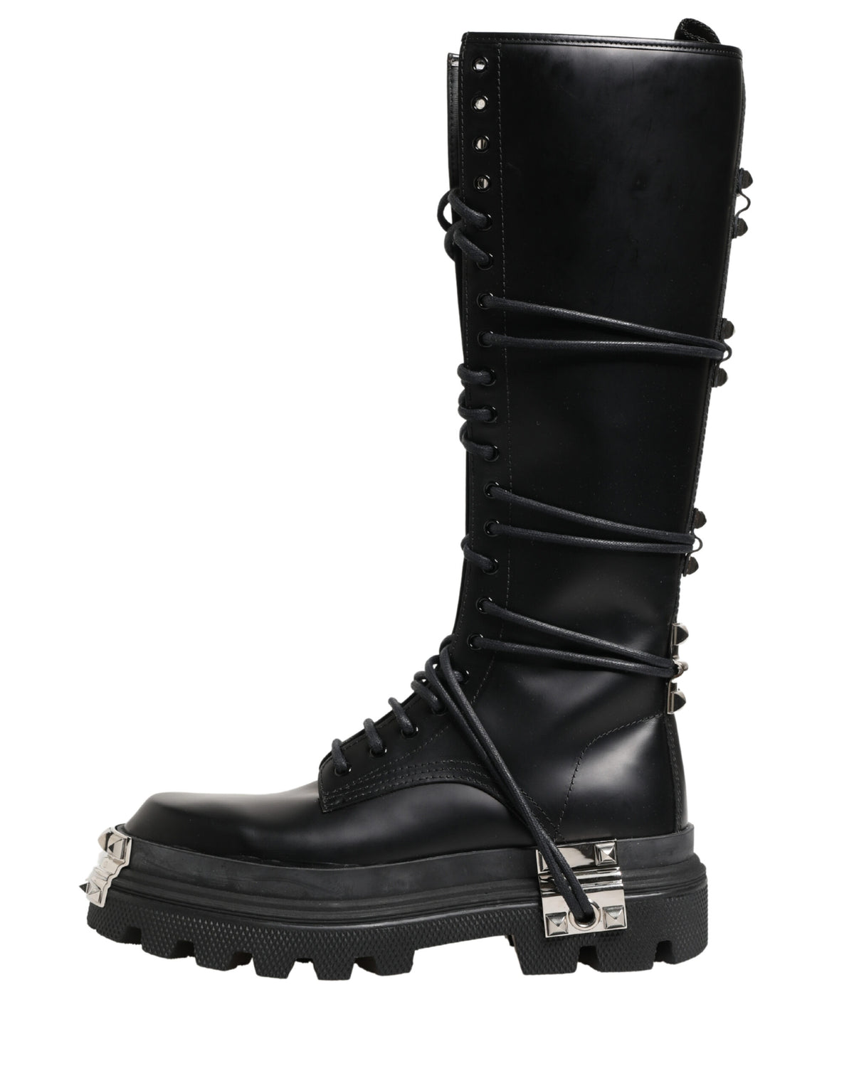 Dolce & Gabbana Men's Leather & Rubber Lace-Up Combat High Knee-High Over-The-Knee Boots - Black Signature