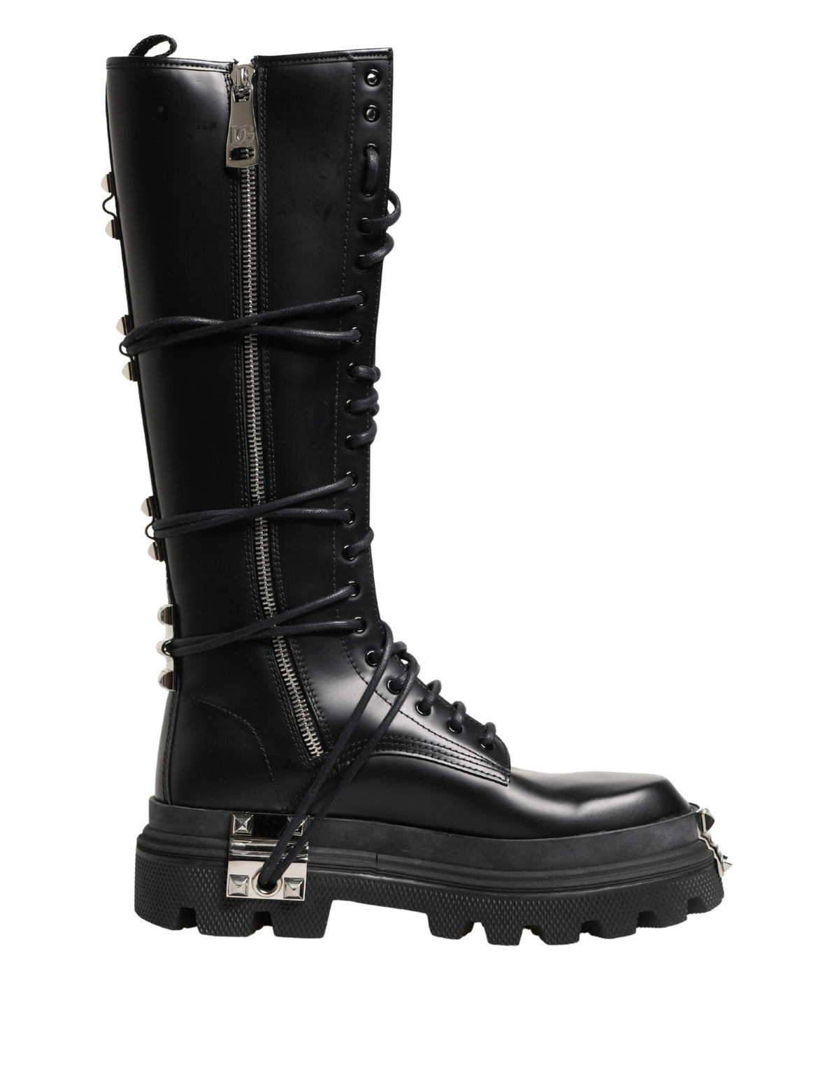 Dolce & Gabbana Men's Leather & Rubber Lace-Up Combat High Knee-High Over-The-Knee Boots - Black Signature