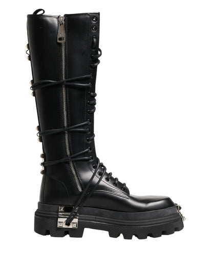 Dolce & Gabbana Men's Leather & Rubber Lace-Up Combat High Knee-High Over-The-Knee Boots - Black Signature