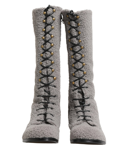 Dolce & Gabbana Men's Leather Lace-Up High Knee-High Over-The-Knee Winter Boots - Gray
