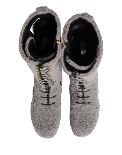 Dolce & Gabbana Men's Leather Lace-Up High Knee-High Over-The-Knee Winter Boots - Gray
