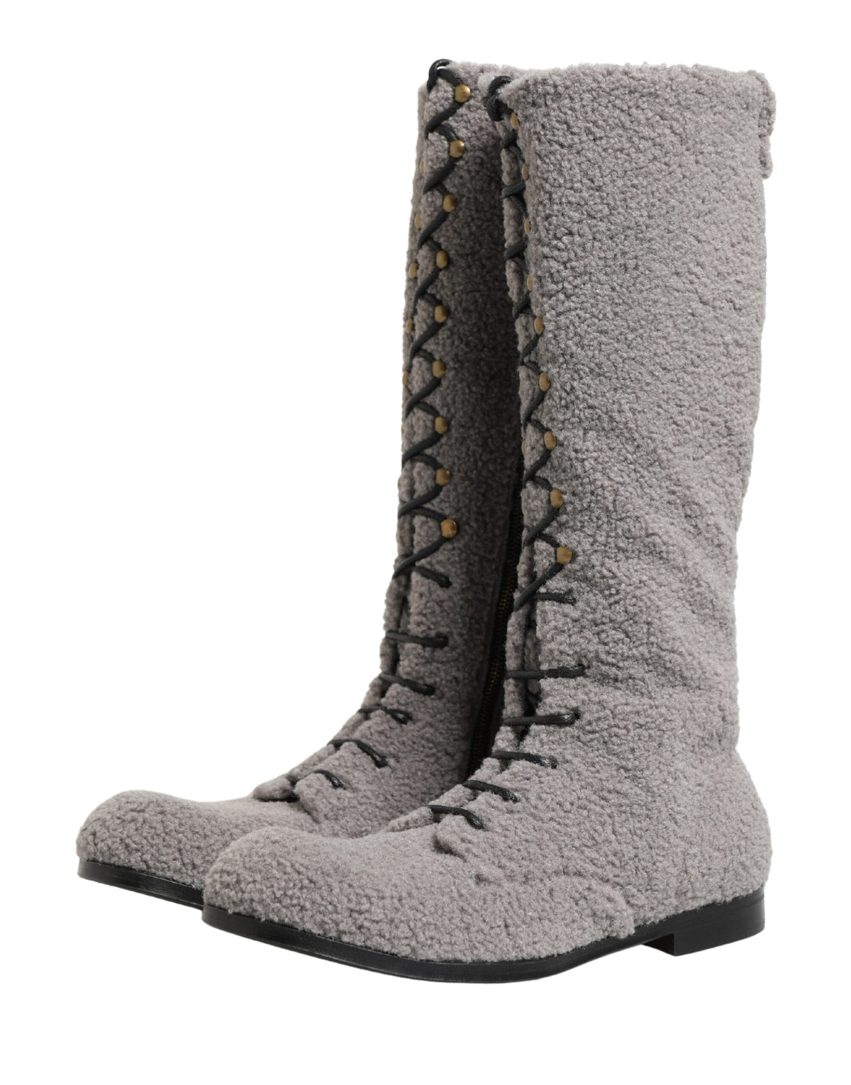 Dolce & Gabbana Men's Leather Lace-Up High Knee-High Over-The-Knee Winter Boots - Gray