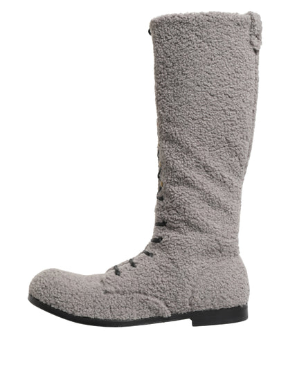 Dolce & Gabbana Men's Leather Lace-Up High Knee-High Over-The-Knee Winter Boots - Gray