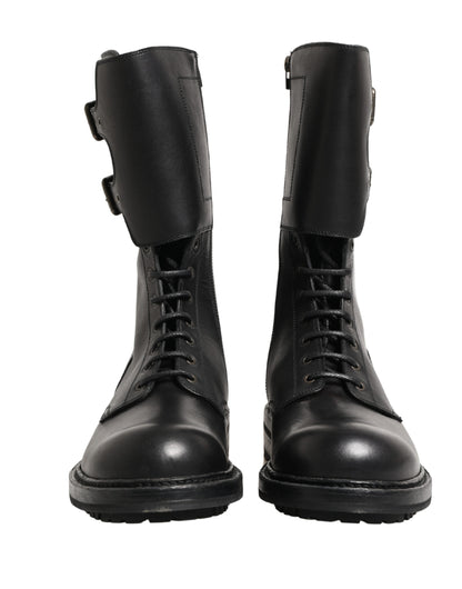 Dolce & Gabbana Men's Leather & Rubber Lace-Up Combat Strap Boots - Black