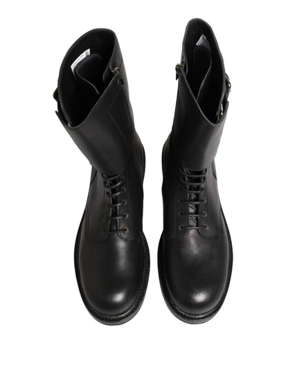 Dolce & Gabbana Men's Leather & Rubber Lace-Up Combat Strap Boots - Black